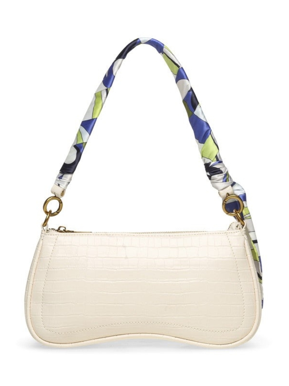 Steve Madden Cream Croc-Embossed Shoulder Bag with Patterned Scarf Strap